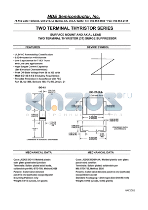 3T180A datasheet - SURFACE MOUNT AND AXIAL LEAD TWO TERMINAL THYRISTOR (3T) SURGE SUPPRESSOR