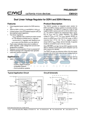 CM3121-02SB datasheet - Dual Linear Voltage Regulator for DDR-I and DDR-II Memory