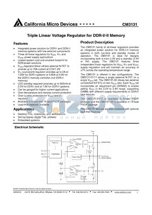 CM3131 datasheet - Triple Linear Voltage Regulator for DDR-I/-II Memory