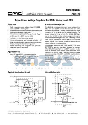 CM3132 datasheet - Triple Linear Voltage Regulator for DDR-I Memory and CPU
