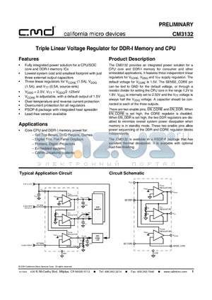 CM3132-02SB datasheet - Triple Linear Voltage Regulator for DDR-I Memory and CPU