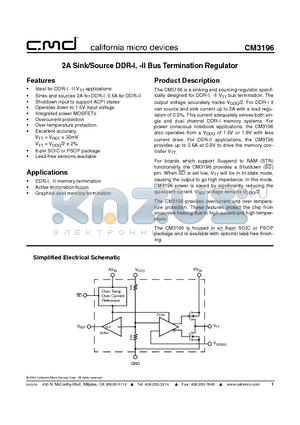 CM3196-12SB datasheet - 2A Sink/Source DDR-I, -II Bus Termination Regulator