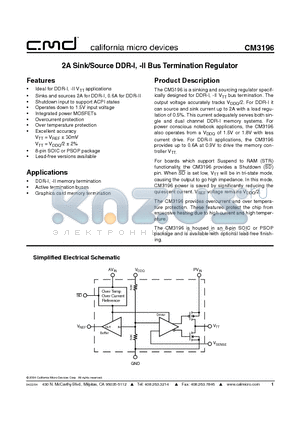 CM3196-12SM datasheet - 2A Sink/Source DDR-I, -II Bus Termination Regulator