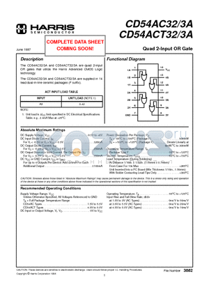 CD54ACT323A datasheet - Quad 2-Input OR Gate