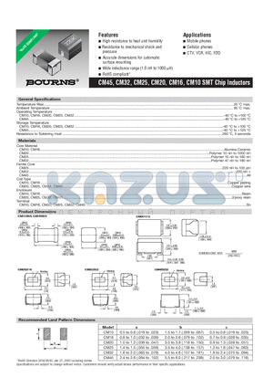 CM322522-1R0KL datasheet - CM45, CM32, CM25, CM20, CM16, CM10 SMT Chip Inductors