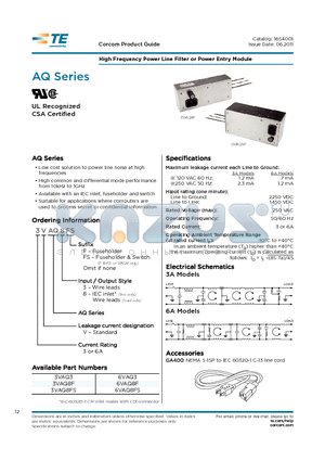 3VAQ3 datasheet - High Frequency Power Line Filter or Power Entry Module