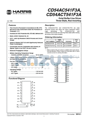 CD54ACT541F3A datasheet - Octal Buffer/Line Driver Three-State, Non-Inverting