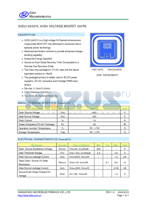 3VD212600YL datasheet - HIGH VOLTAGE MOSFET CHIPS