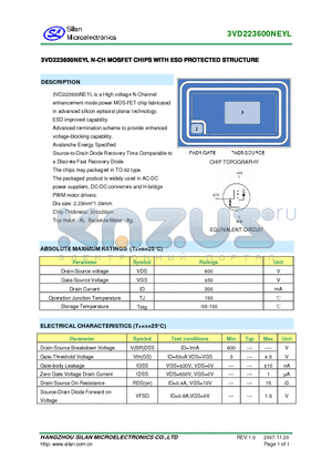 3VD223600NEYL datasheet - NCH MOSFET CHIPS WITH ESD PROTECTED STRUCTURE