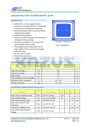 3VD250600YL datasheet - HIGH VOLTAGE MOSFET CHIPS
