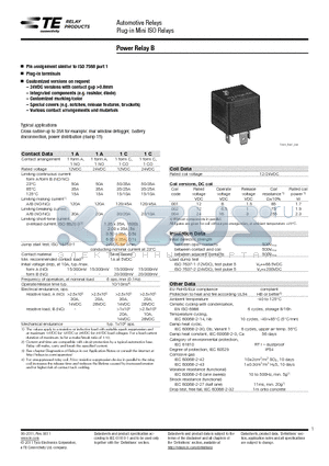 1-1904022-1 datasheet - Power Relay B Plug-in Mini ISO Relays Automotive Relays