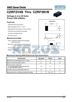 CZRF2V4B datasheet - SMD Zener Diode