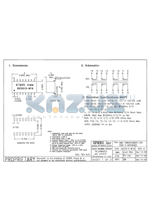 3XF0013-W19 datasheet - SMD TRANSFORMER FOR ISDN S-INTERFACE