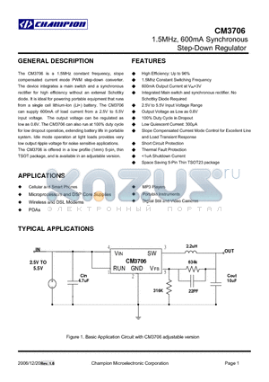 CM3706GIM25 datasheet - 1.5MHz, 600mA Synchronous Step-Down Regulator