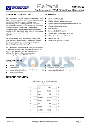 CM3708AGIS datasheet - 3A LOW LOISE PWM STEP DOWN REGULATOR