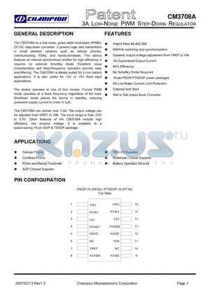 CM3708AGIT datasheet - 3A LOW-NOISE PWM STEP-DOWN REGULATOR