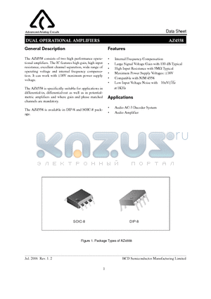 AZ4558 datasheet - DUAL OPERATIONAL AMPLIFIERS