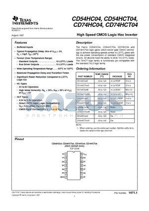 CD54HC04H datasheet - High Speed CMOS Logic Hex Inverter