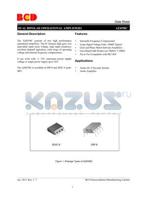 AZ4558C datasheet - DUAL BIPOLAR OPERATIONAL AMPLIFIERS Audio AC-3 Decoder System