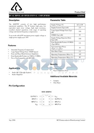 AZ4558CMTR-E1 datasheet - DUAL BIPOLAR OPERATIONAL AMPLIFIERS