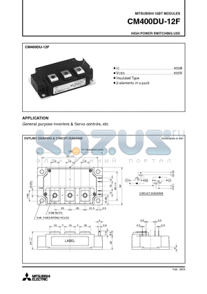 CM400DU-12F datasheet - IGBT MODULES HIGH POWER SWITCHING USE