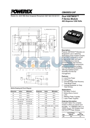 CM400DU-24F datasheet - Dual IGBTMOD 400 Amperes/1200 Volts