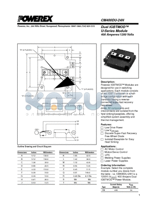 CM400DU-24H datasheet - Dual IGBTMOD U-Series Module 400 Amperes/1200 Volts