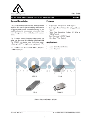 AZ4580GTR datasheet - DUAL LOW NOISE OPERATIONAL AMPLIFIERS