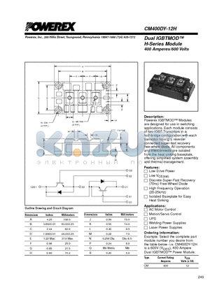 CM400DY-12H datasheet - Dual IGBTMOD 400 Amperes/600 Volts