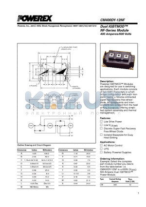 CM400DY-12NF datasheet - Dual IGBTMOD NF-Series Module 400 Amperes/600 Volts