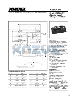 CM400HA-28H datasheet - Single IGBTMOD 400 Amperes/1400 Volts