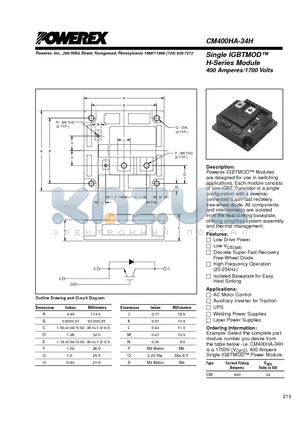 CM400HA-34H datasheet - Single IGBTMOD 400 Amperes/1700 Volts