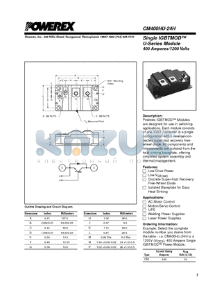 CM400HU-24H datasheet - Single IGBTMOD  400 Amperes/1200 Volts