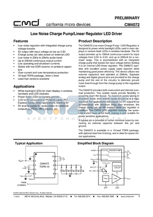 CM4072-50DE datasheet - Low Noise Charge Pump/Linear Regulator LED Driver