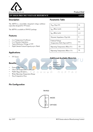 AZ574 datasheet - 33V HIGH PRECISE VOLTAGE REFERENCE