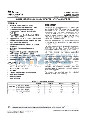 AZ6123 datasheet - 12-BITS, 125/105/80/65 MSPS ADC WITH DDR LVDS/CMOS OUTPUTS