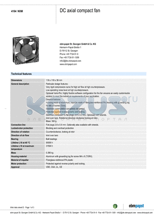 4184NXM datasheet - DC axial compact fan