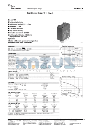 419EA datasheet - Rast 5 Power Relay