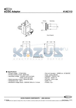 41AC113 datasheet - AC/DC ADAPTOR