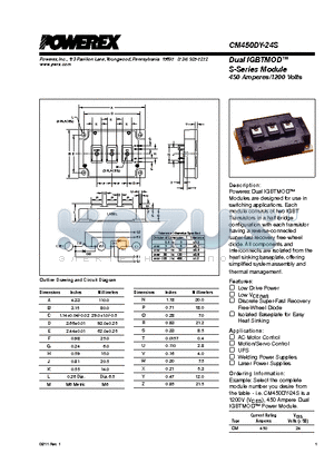 CM450DY-24S datasheet - Powerex Dual IGBTMOD Modules are designed for use in switching applications.