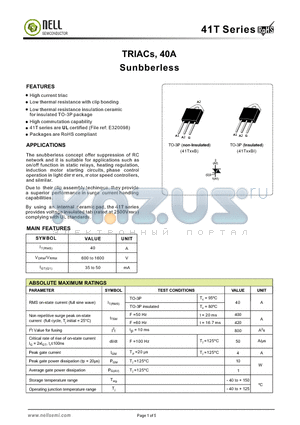 41T06BI-BW datasheet - TRIACs, 40A Sunbberless