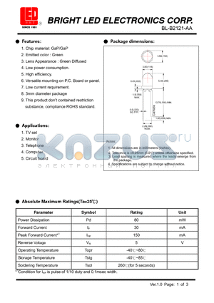 BL-B2121-AA datasheet - Chip material: GaP/GaP