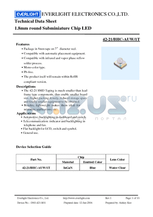 42-21-BHC-AUW-1T datasheet - 1.8mm round Subminiature Chip LED