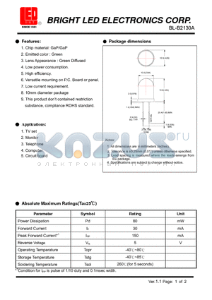 BL-B2130A datasheet - LED GaP/GaP Green Low current requirement.
