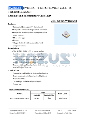 42-21A-BHC-ZV1W2N-1T datasheet - 1.8mm round Subminiature Chip LED