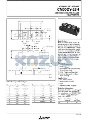 CM50DY-28H datasheet - MEDIUM POWER SWITCHING USE INSULATED TYPE