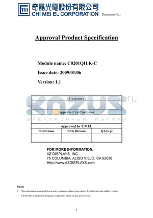 C0201QILK-C datasheet - Approval Product Specification