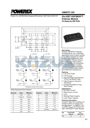 CM50TF-12H datasheet - Six-IGBT IGBTMOD 50 Amperes/600 Volts