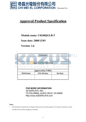 C0240QGLB-T datasheet - Approval Product Specification