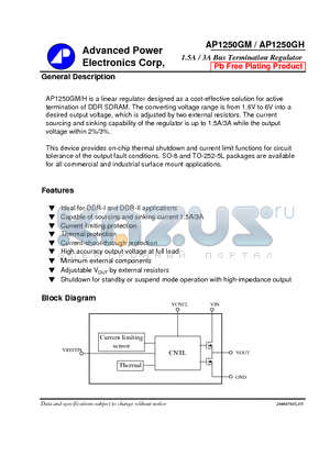 AP1250GH datasheet - 1.5A / 3A Bus Termination Regulator